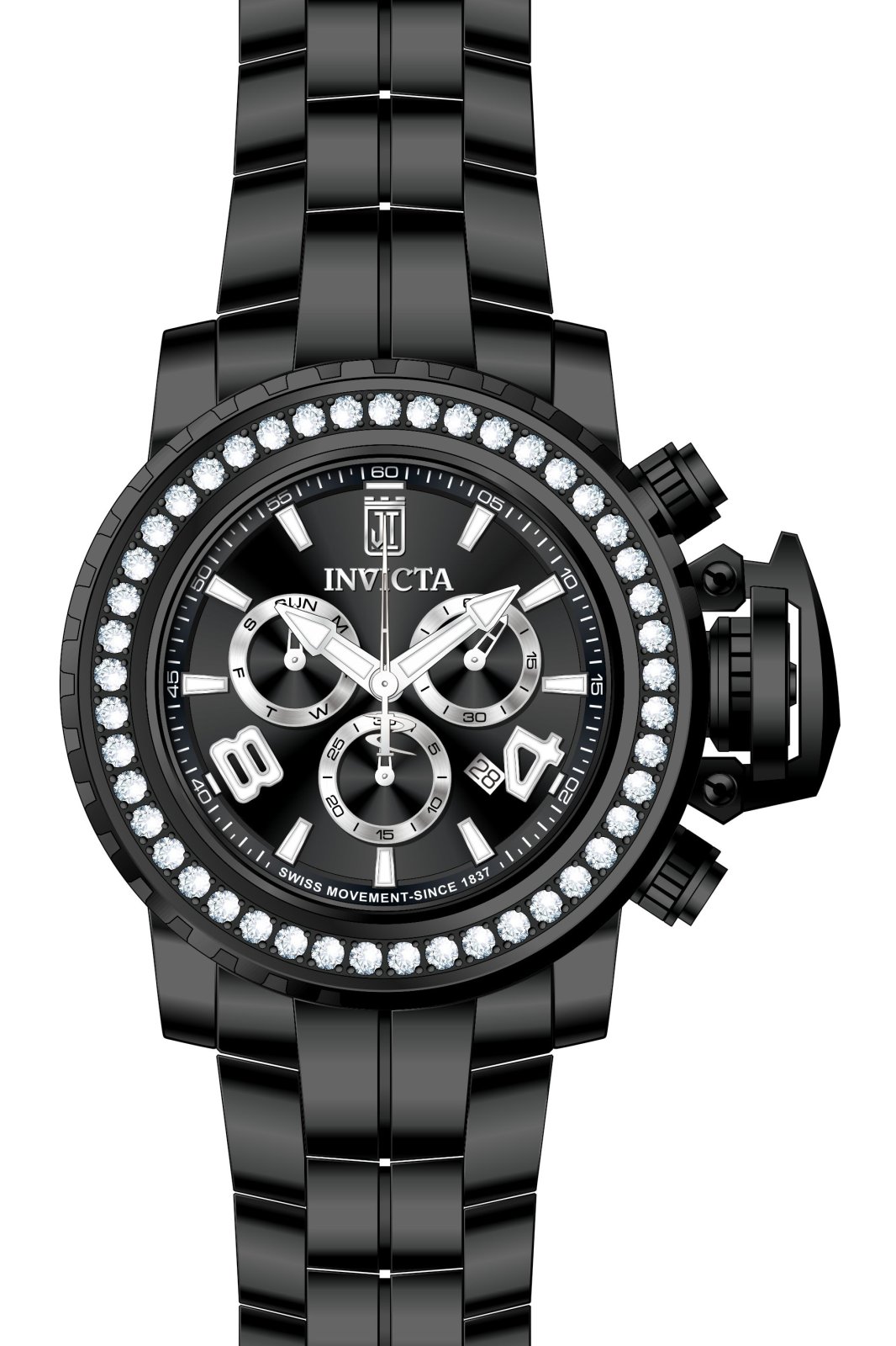 Invicta Jason Taylor 51324 Relógio Masculino - Movimento de Quartzo - Aço Inoxidável com Mostrador Preto - 58 mm - Com 45 Diamantes