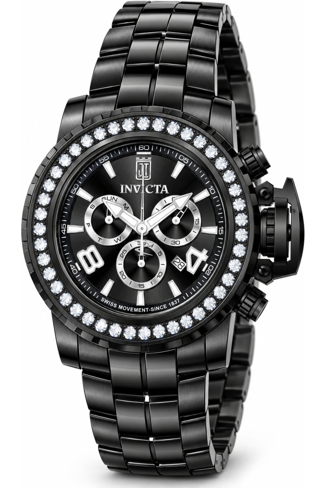 Invicta Jason Taylor 51324 Relógio Masculino - Movimento de Quartzo - Aço Inoxidável com Mostrador Preto - 58 mm - Com 45 Diamantes