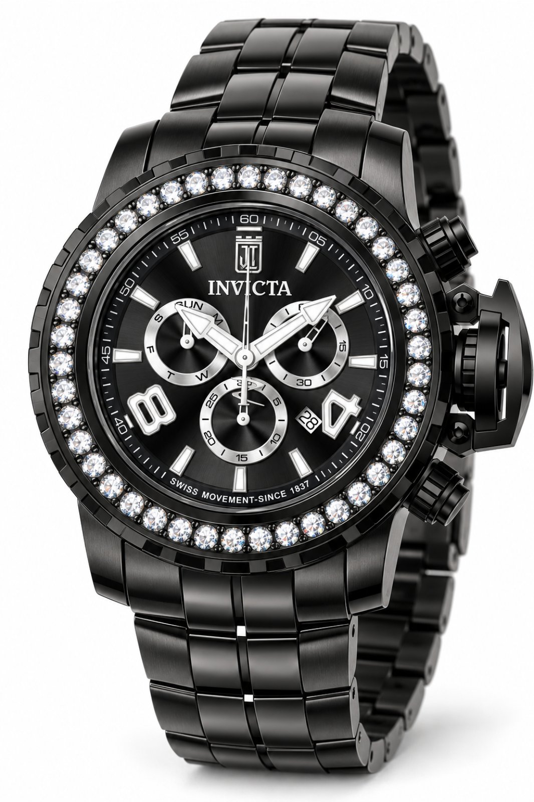 Invicta Jason Taylor 51324 Herenhorloge - Quartz Uurwerk - Roestvrij Staal met Zwarte Wijzerplaat - 58 mm - Met 45 Diamanten afbeelding