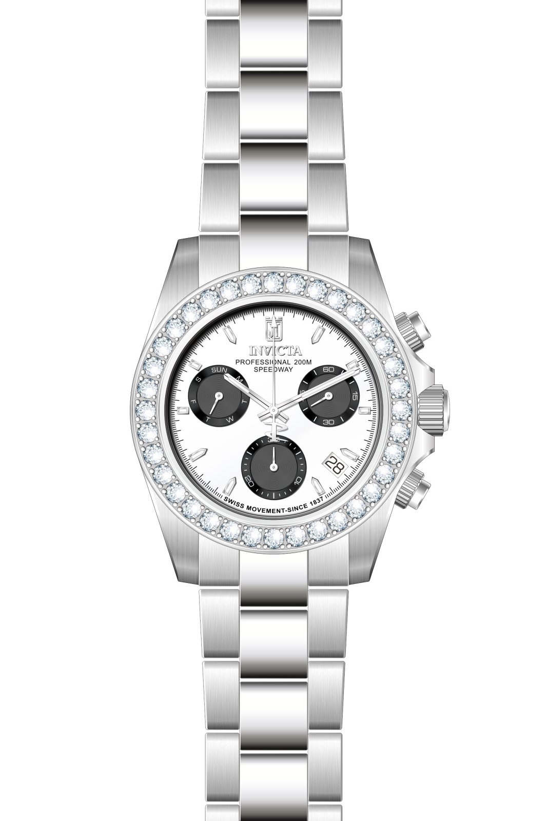 Invicta Jason Taylor 51325 Herrenuhr - Quarzwerk - Edelstahl mit silbernem Zifferblatt - 42 mm - mit 36 Diamanten