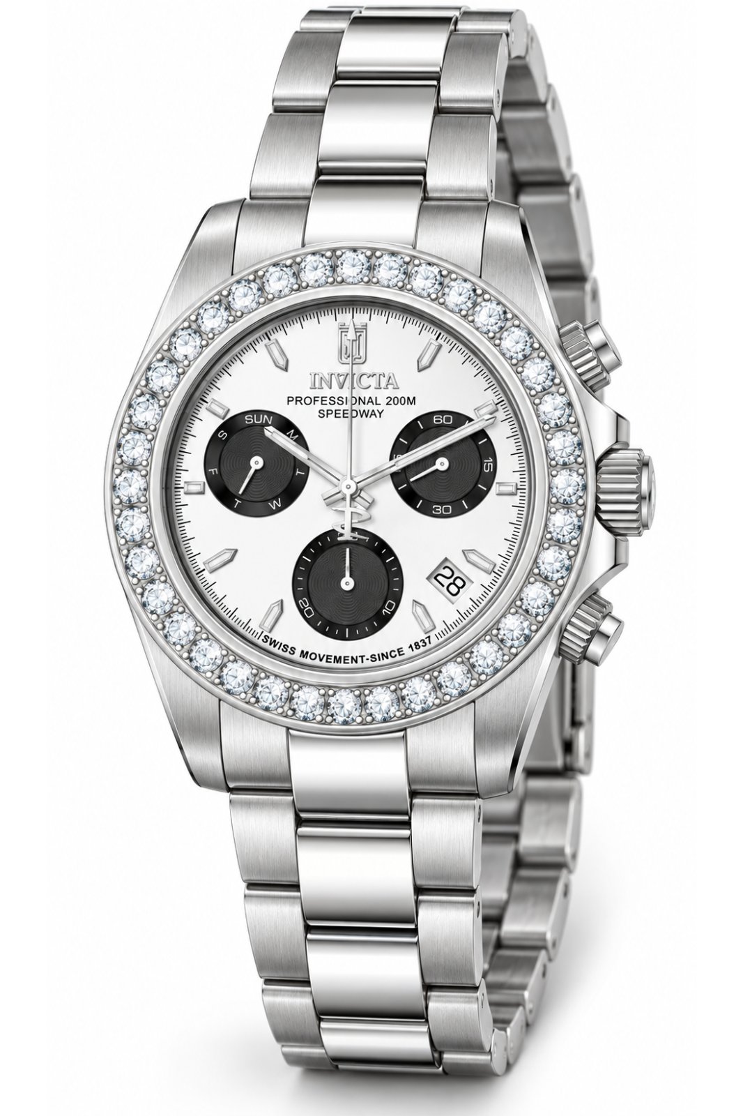 Invicta Jason Taylor 51325 Herrenuhr - Quarzwerk - Edelstahl mit silbernem Zifferblatt - 42 mm - mit 36 Diamanten
