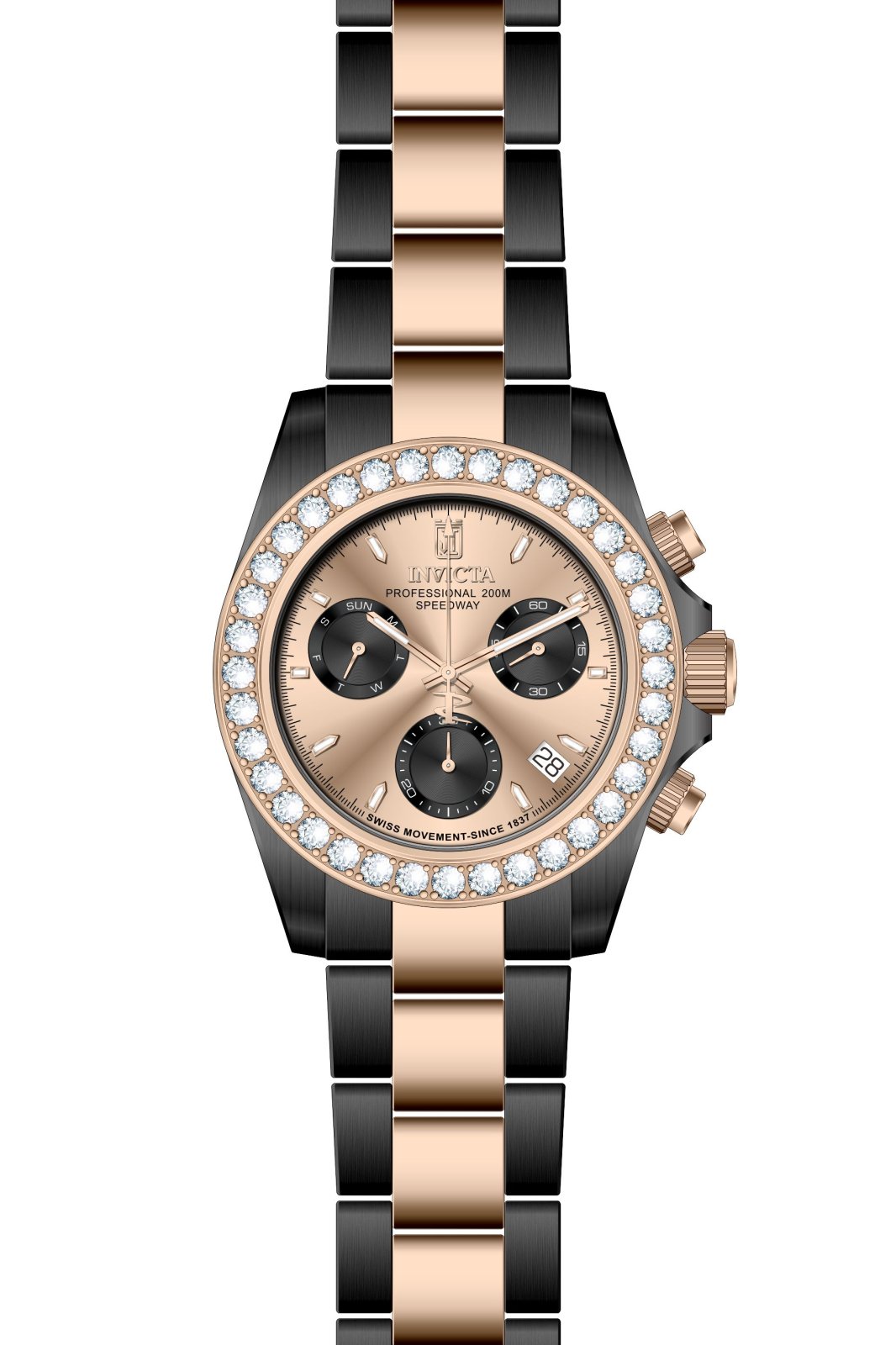 Invicta Jt 51327 Men's Watch - Quartz Movement - Stainless Steel with Rose Gold Dial - 42 mm - With 36 Diamonds