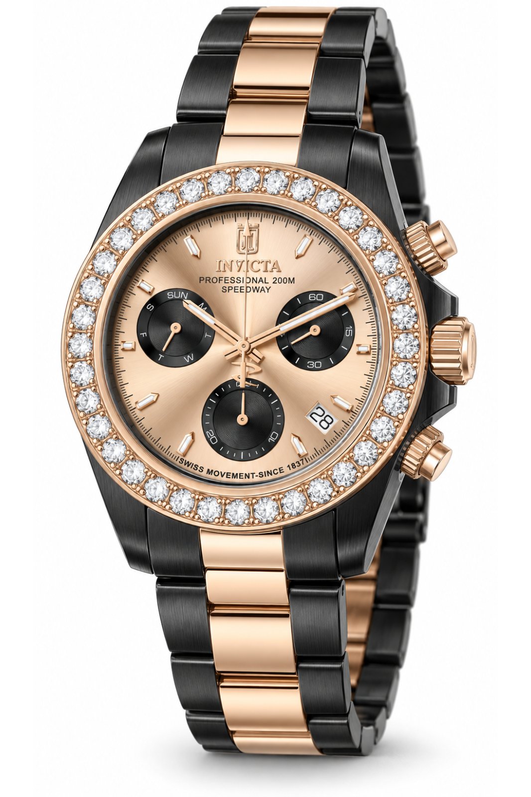 Invicta Jt 51327 Men's Watch - Quartz Movement - Stainless Steel with Rose Gold Dial - 42 mm - With 36 Diamonds