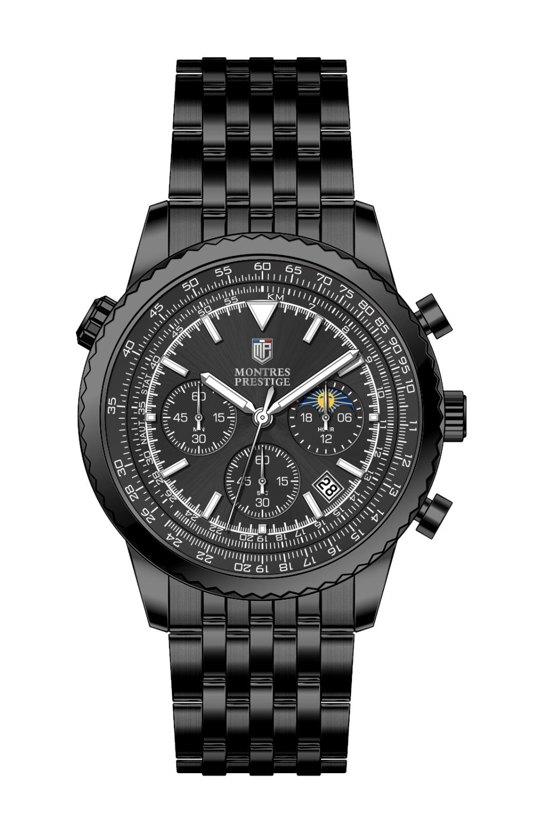 Montres Prestige Classic MPW-0360 Men's Watch - Quartz Movement - Metal with Black Dial - 43 mm