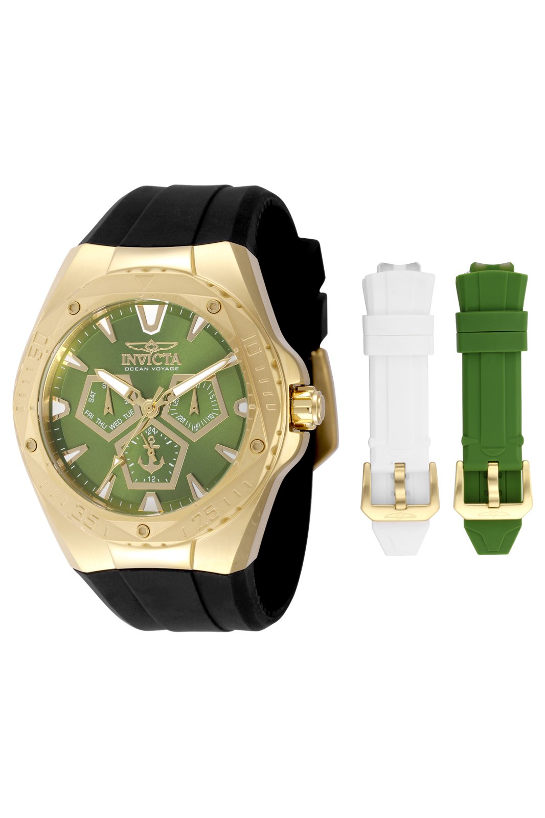 Invicta Ocean Voyage 49265 Herrenuhr - Quarzwerk - Edelstahl mit grünem Zifferblatt - 45 mm - mit extra Armbändern