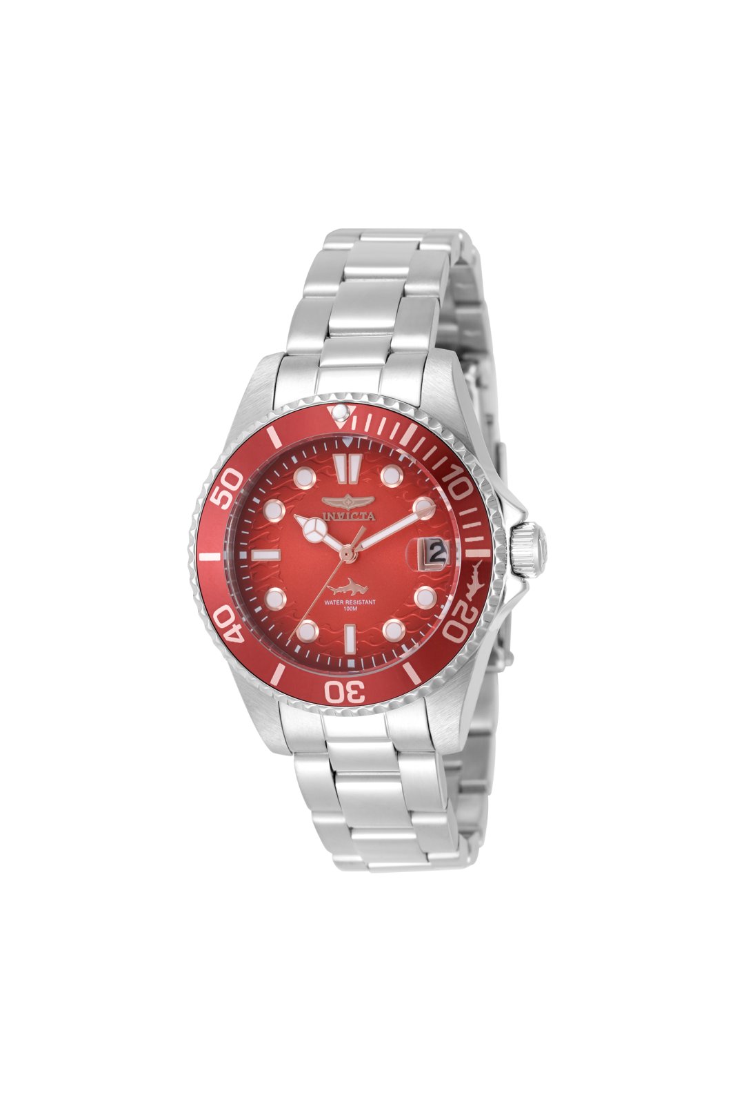 Invicta Pro Diver 50905 дамски часовник - кварцов механизъм - неръждаема стомана с червен циферблат - 34 мм