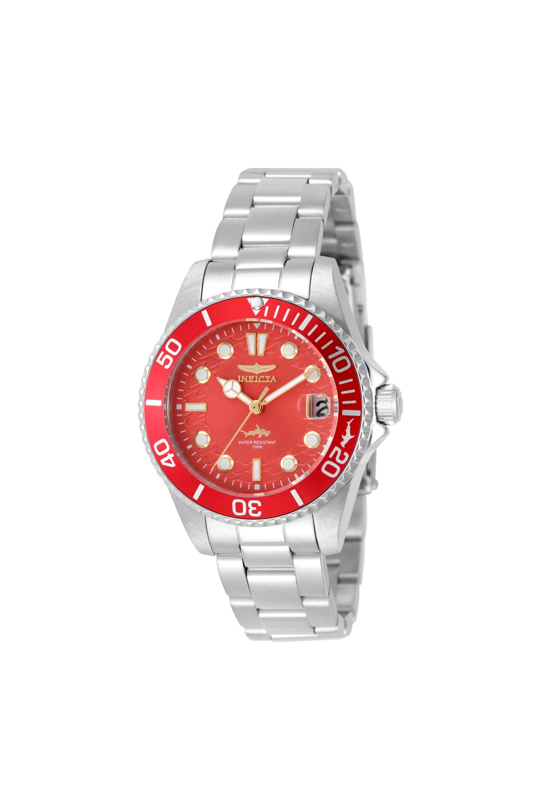 Invicta Pro Diver 50907 дамски часовник - кварцов механизъм - неръждаема стомана с червен циферблат - 34 мм