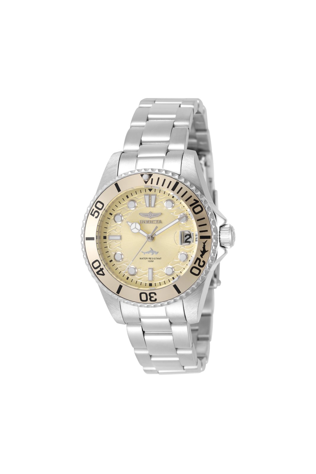 Invicta Pro Diver 50911 дамски часовник - кварцов механизъм - неръждаема стомана с бежов циферблат - 34 мм