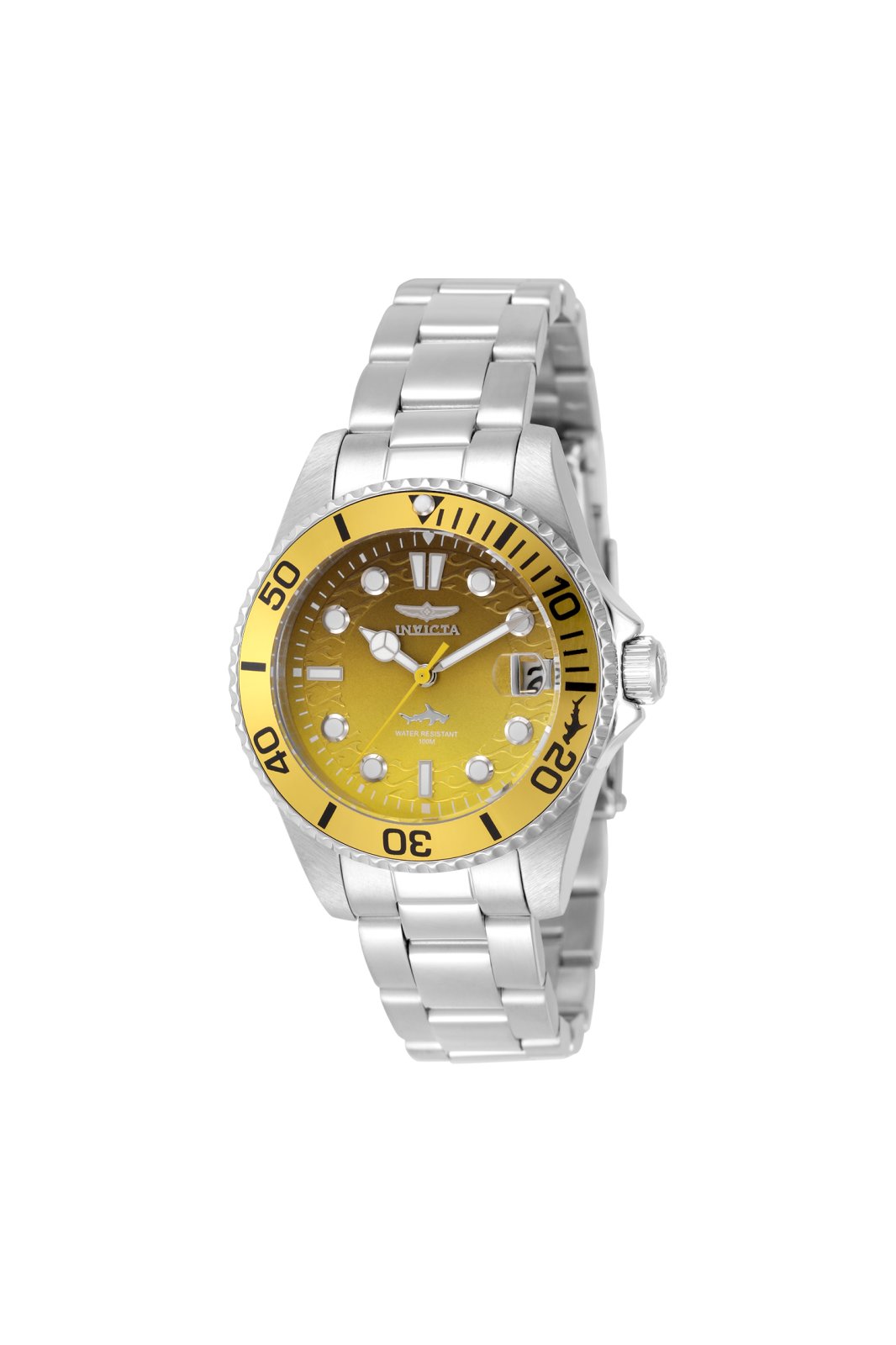 Invicta Pro Diver 50921 дамски часовник - кварцов механизъм - неръждаема стомана с жълт циферблат - 34 мм