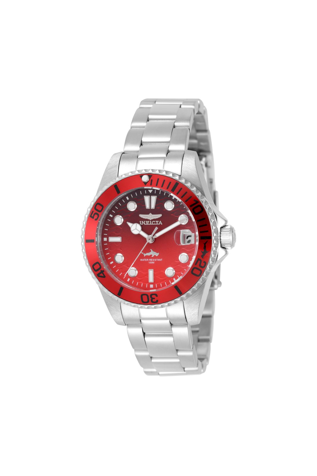 Invicta Pro Diver 50923 Дамски часовник - Кварцов механизъм - Неръждаема стомана с червен циферблат - 34 мм