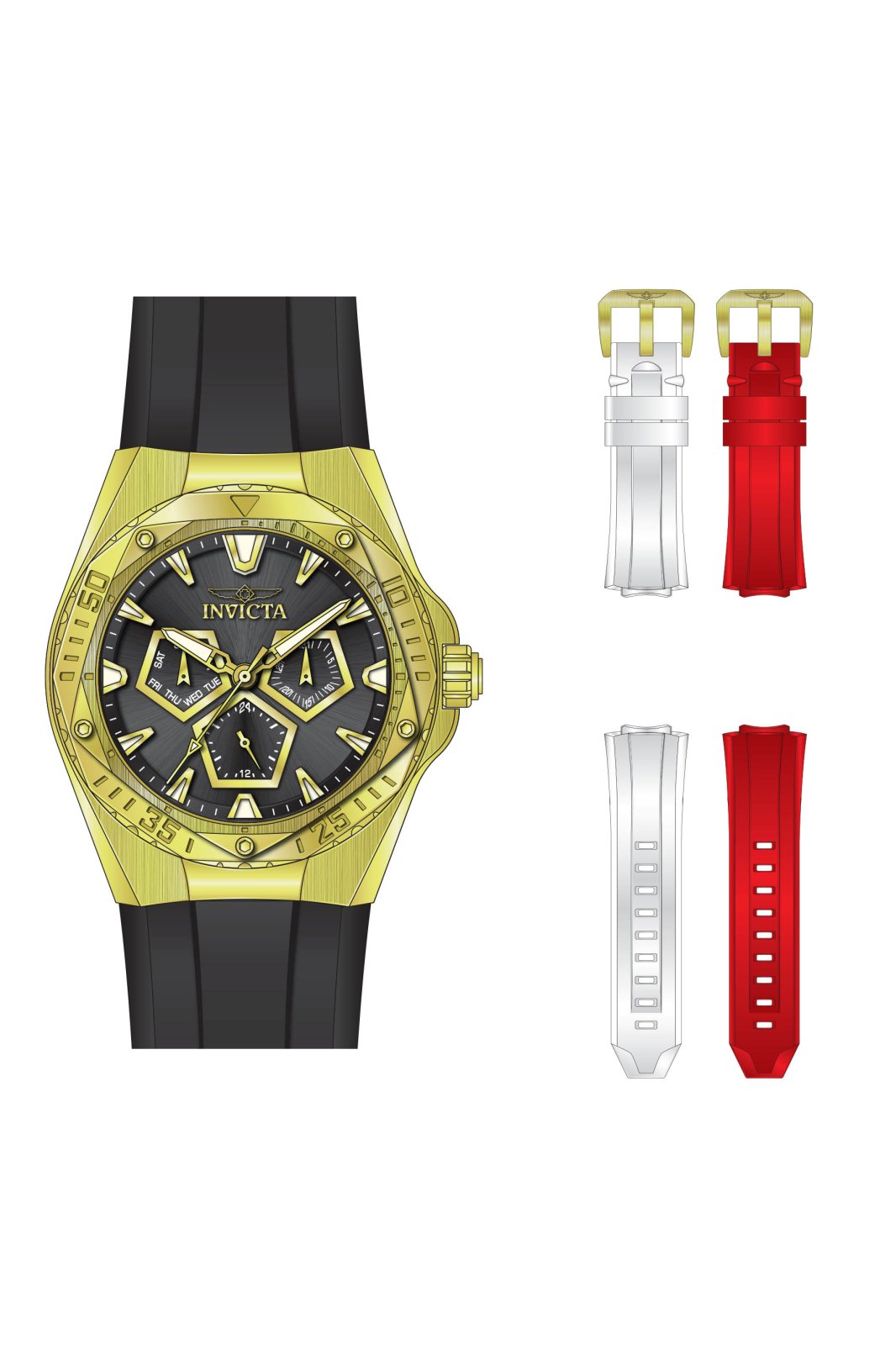 Invicta Speedway 51132 Herrenuhr - Quarzwerk - Edelstahl mit schwarzem Zifferblatt - 45 mm - Mit extra Armbändern