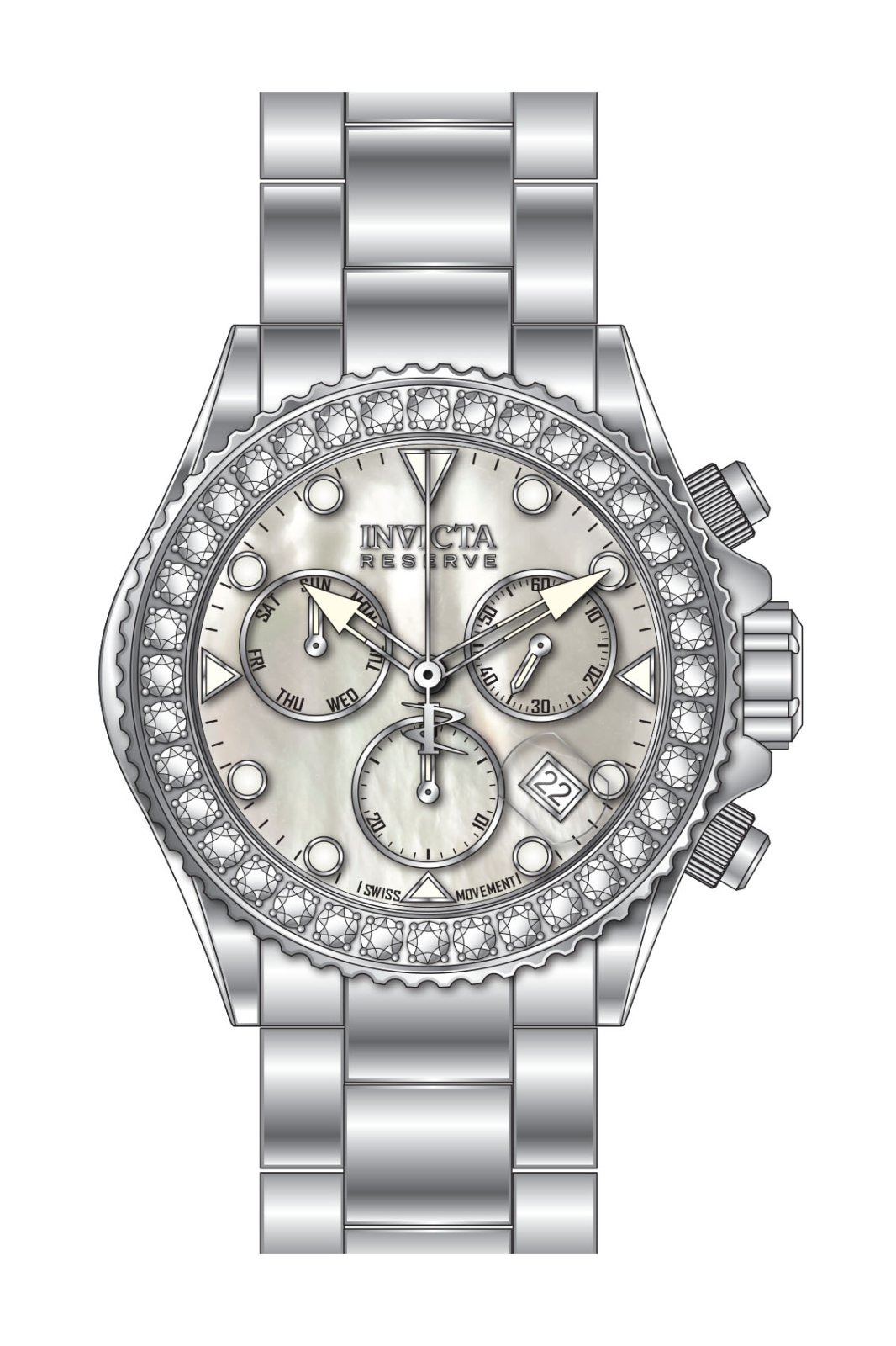 Invicta Reserve 51625 pánské hodinky - quartzový strojek - nerezová ocel s ciferníkem - 48 mm - s 36 diamanty