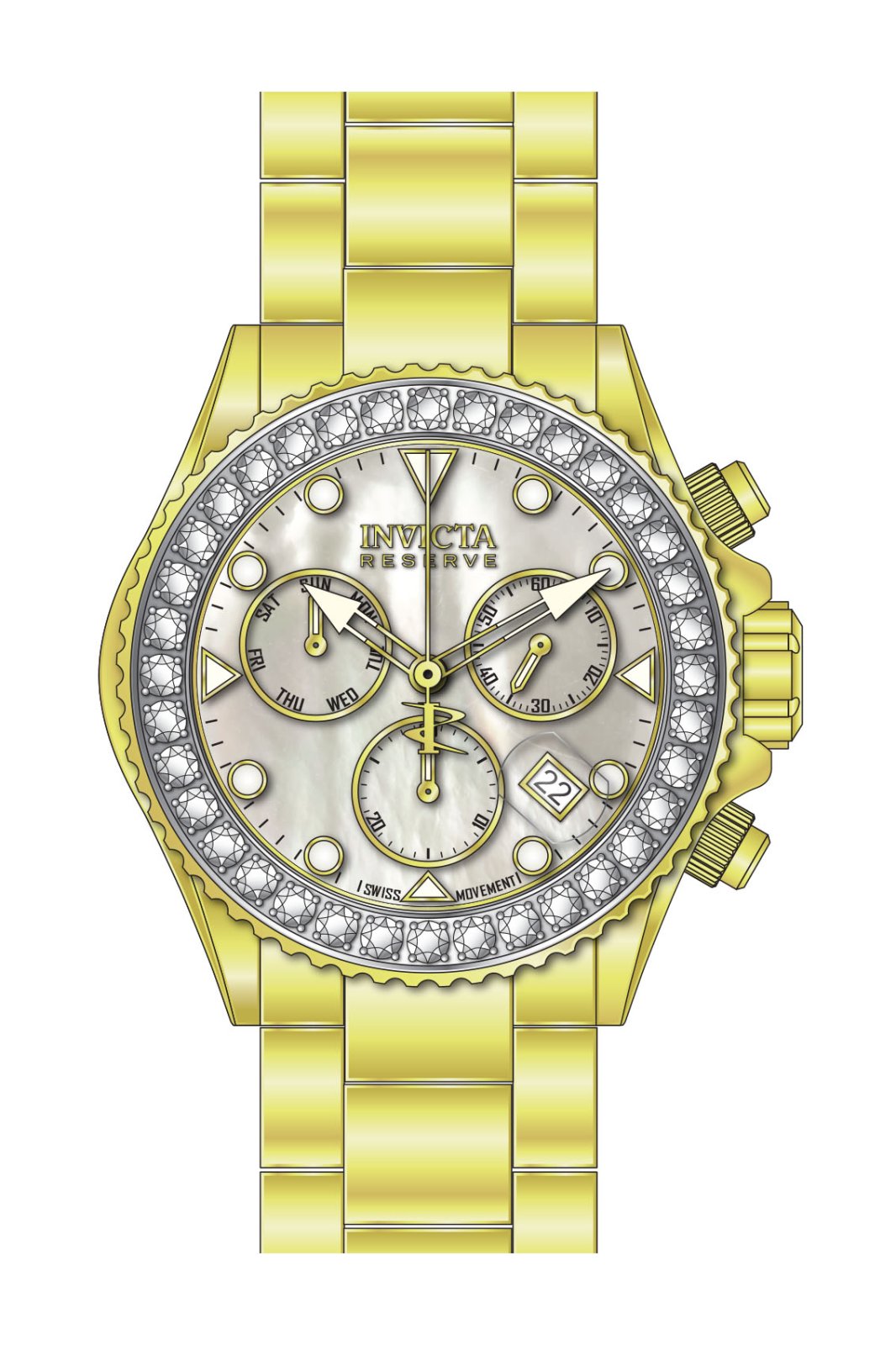 Invicta Reserve 51628 pánské hodinky - quartzový strojek - diamant, nerezová ocel s perleťovým ciferníkem - 48 mm - s 36 diamanty