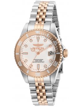 Invicta Pro Diver 29193 Reloj para Mujer - Movimiento de Cuarzo - Acero Inoxidable con Esfera Blanca - 34 mm