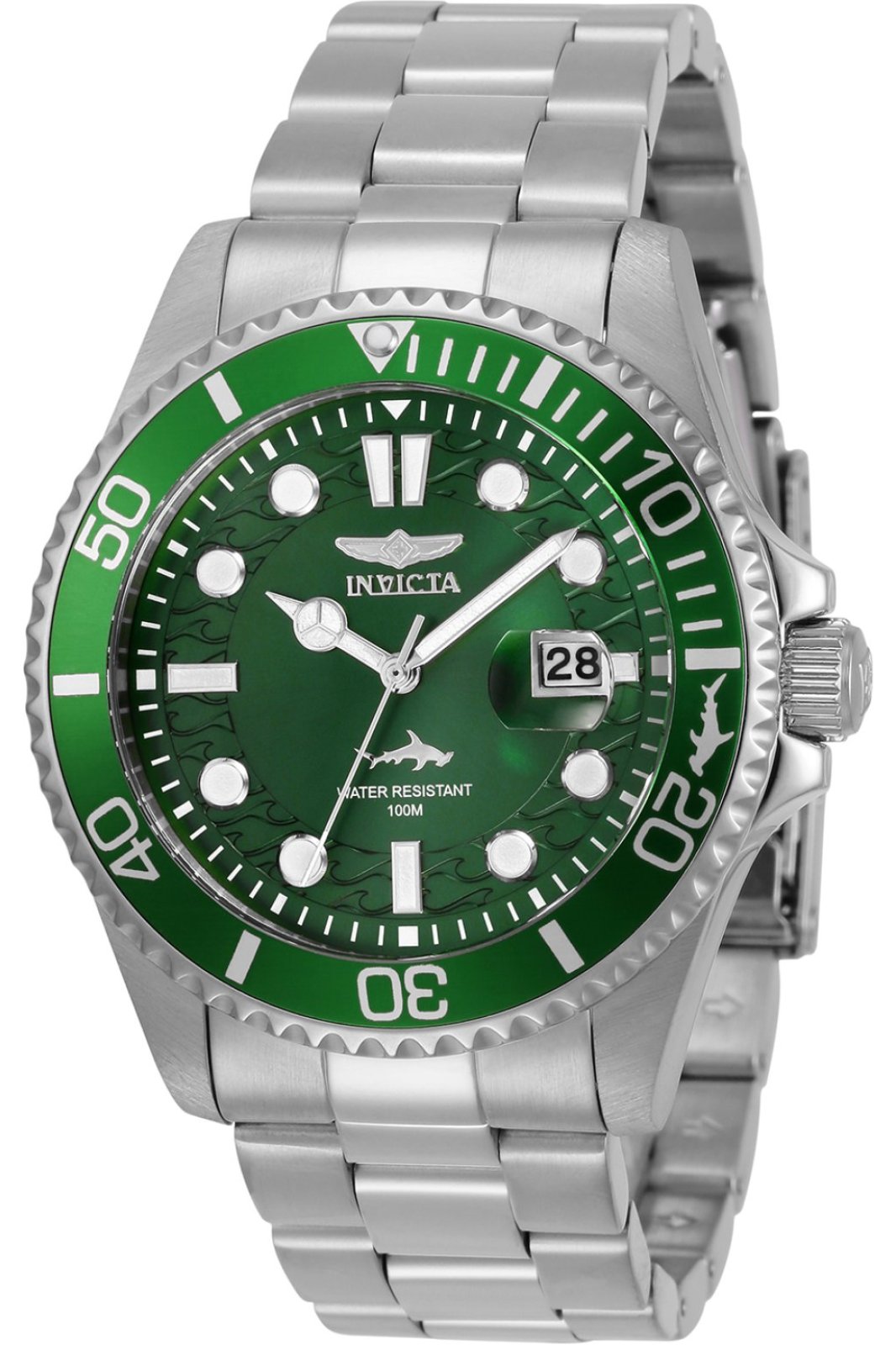 Invicta Pro Diver 30027 Orologio Uomo Quarzo, Cassa Acciaio 43mm, Quadrante Verde, Impermeabile 10 Bar (100m)